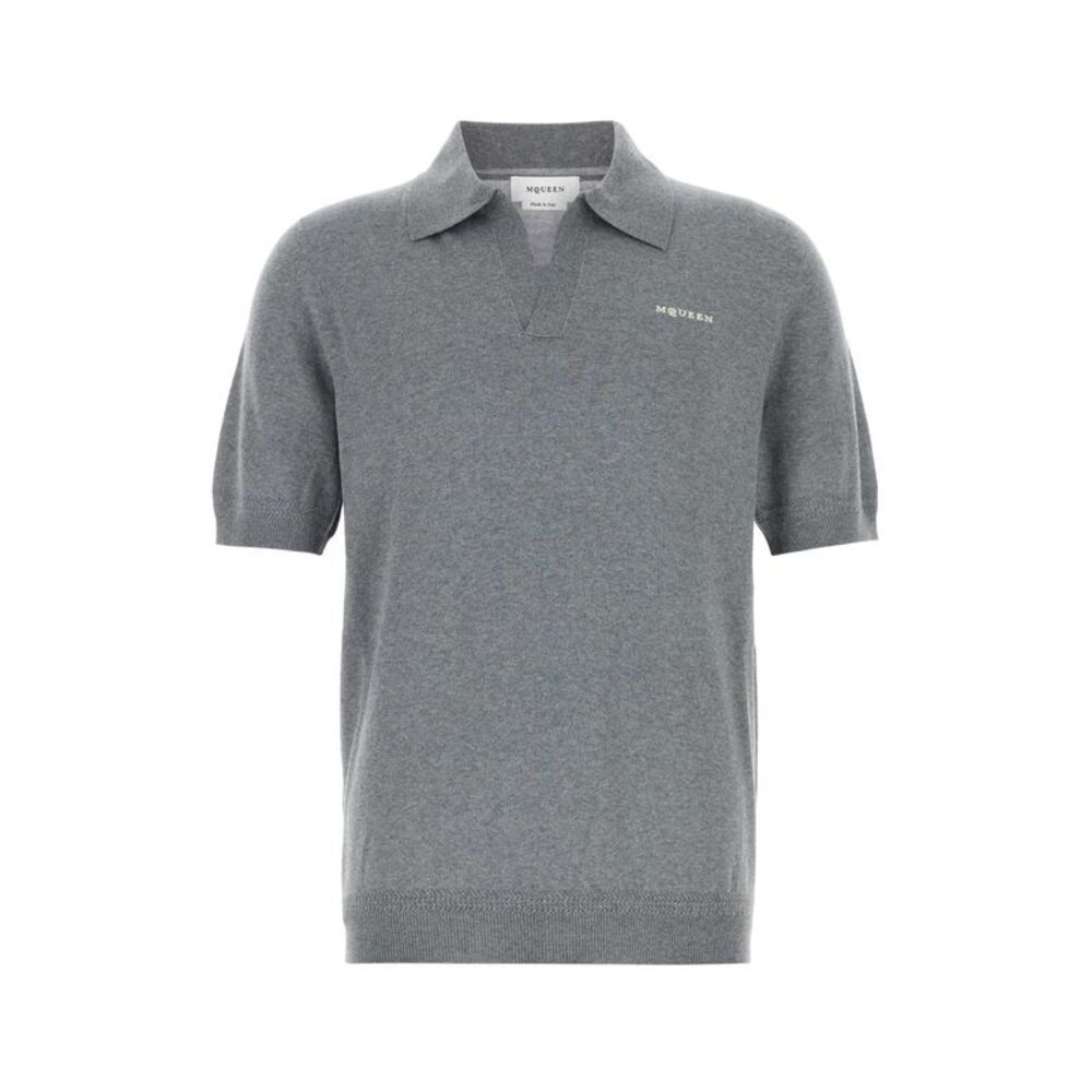 Alexander Mcqueen Men Grey Wool Polo Shirt
